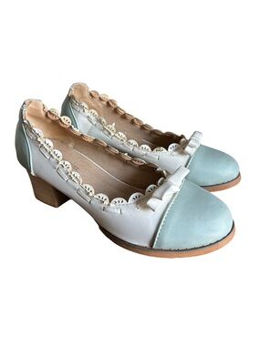 Pingguowu Pastel Leather Heels Cottagecore Coquette Shoes 37
